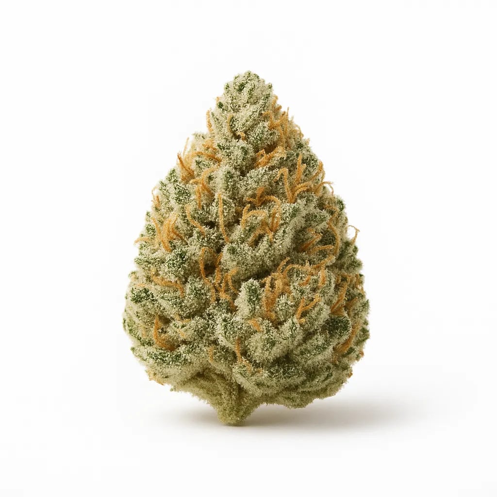Snowcap cannabis strain — sativa flower buds, macro photo on white background