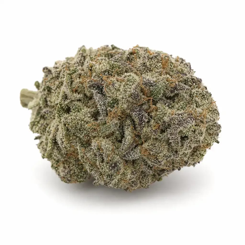 Spirit in the Sky cannabis flower buds on white background, macro strain photo