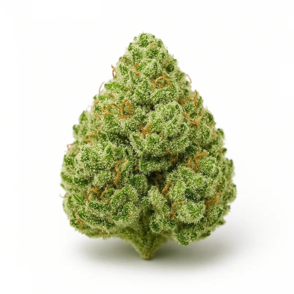 Ghost OG indica-style dense nug, white background studio shot